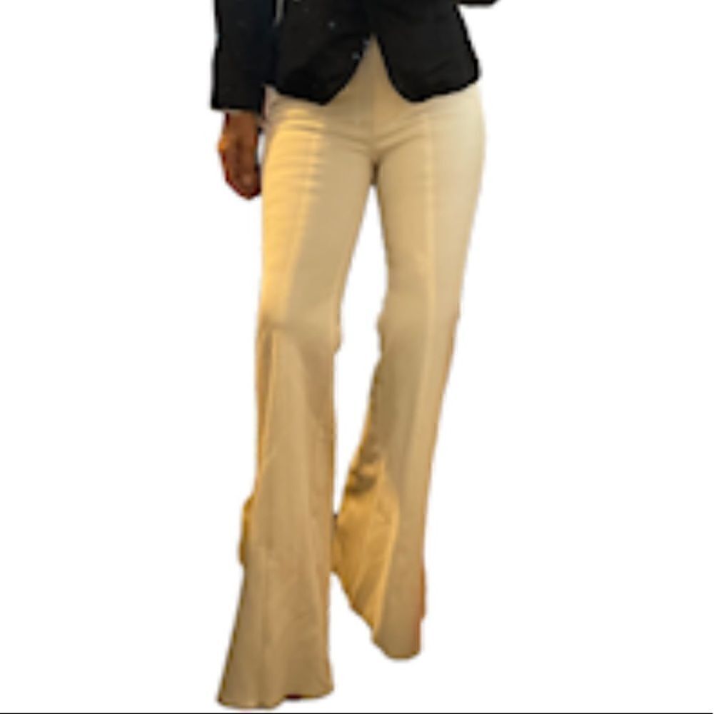 Common Sense Cream Flare High Rise pullover Style Leg Tie Details Pants.Size L
